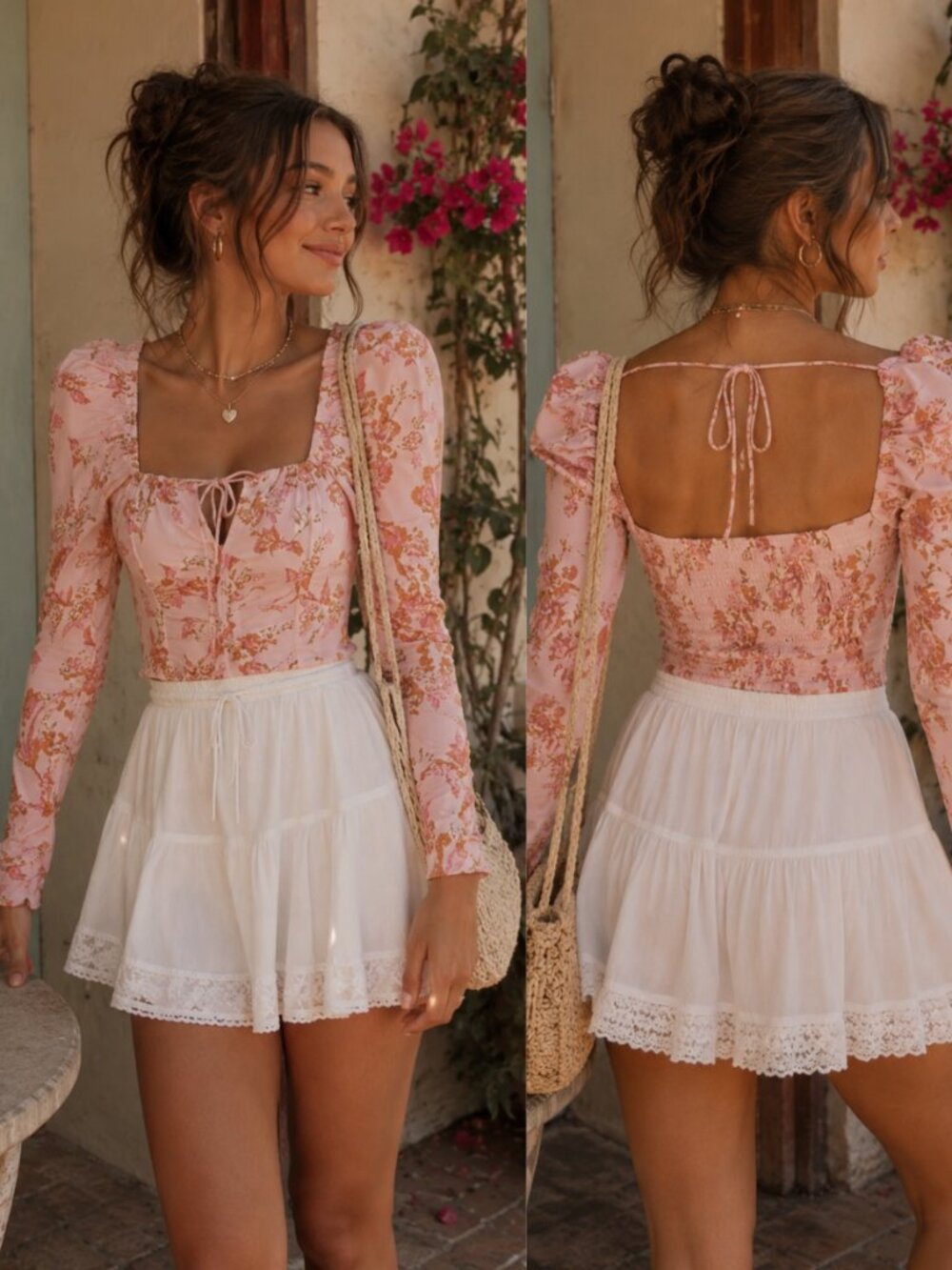 Free People Hillary Floral Long Sleeve Top Size Large Pink Cottagecore Boho Roma